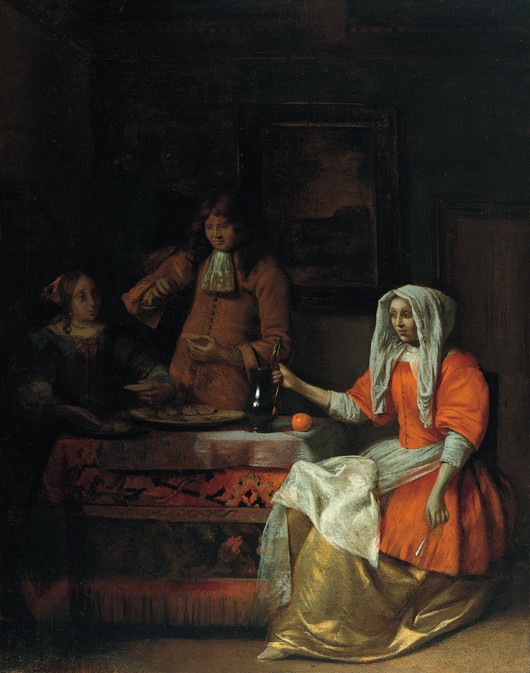 Interior with Two Women and a Man Drinking and Eating Oysters from Pieter de Hooch