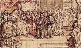 Otto von Wittelsbach als kaiserlicher Gesandter vor Papst Hadrian IV. from Pieter de Witte
