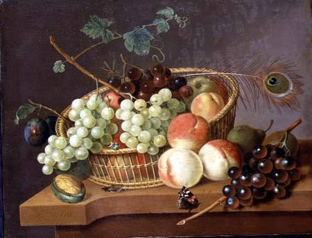Still Life of Grapes and Peaches in a basket from Pieter Gerardus van Os