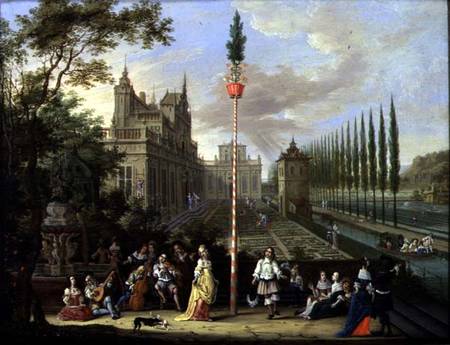 Elegant figures playing musical instruments around a maypole  (for detail see 86499) from Pieter Gysels