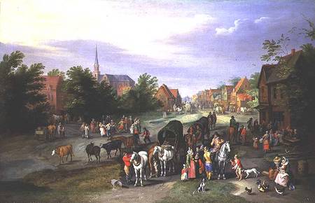 Travellers resting at a village from Pieter Gysels