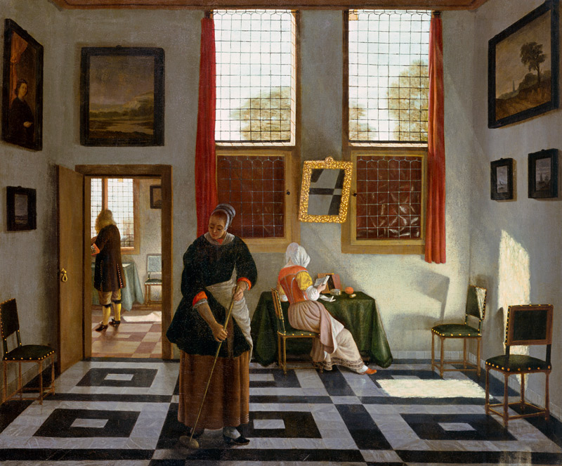 Interieur mit Maler, lesender Dame und kehrender Magd from Pieter Janssens