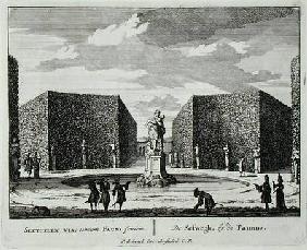 Hexagonal hedge by a faun fountain, from 'Admirandorum Quadruplex Spectaculum', by Jan van Call (165