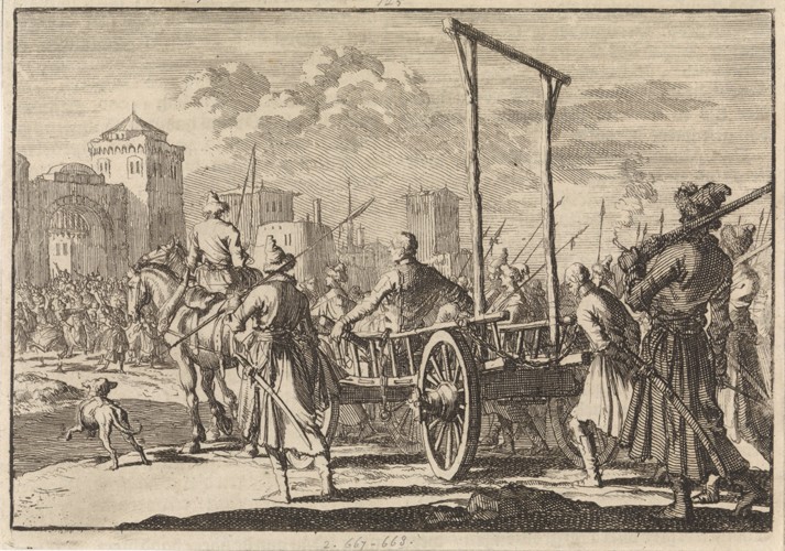 Arrival of Stepan Razin and his brother Frol in an iron cage in Moscow, 1671 from Pieter van der Aa