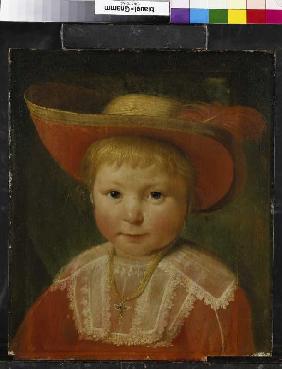 Bildnis eines Jungen mit rotgefüttertem Strohhut.