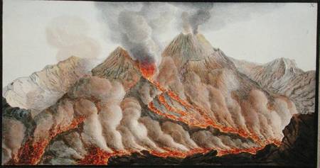 Crater of Mount Vesuvius from an original drawing executed at the scene in 1756, plate 10 from 'Camp from Pietro Fabris