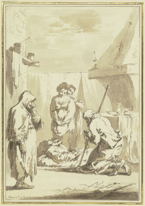 In einer Bauernstube stirbt ein alter Mann, von den Seinigen beweint from Pietro Palmieri d. Ä.