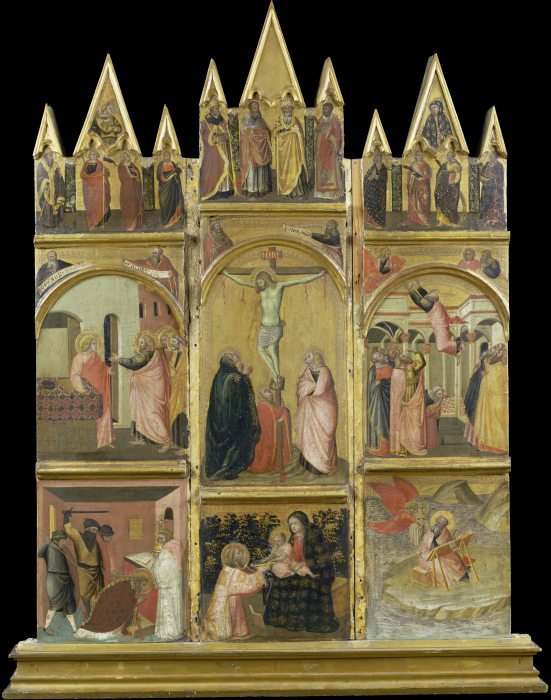 Kreuzigung Christi, Madonna mit Kind und heiligem Diakon sowie Szenen aus den Legenden der Evangelis from Pietro Lorenzetti