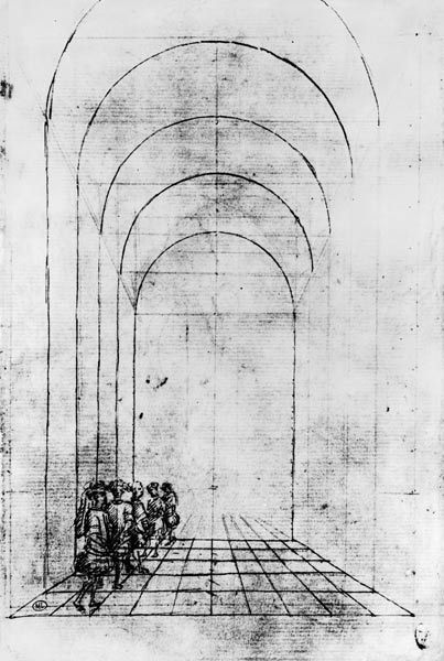 People under an Arch (black & white photoprint) from Pisanello