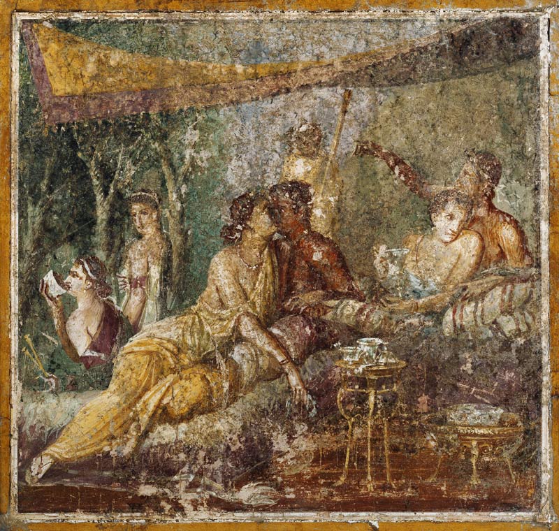 Zwei Paare im Sommertriklinium from Pompeji, Wandmalerei