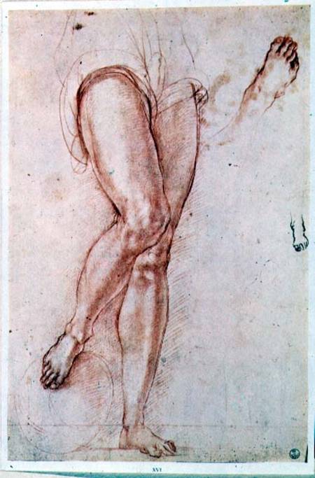Study of a pair of legs and two feet for a figure of St. Michael (red chalk with pen & ink) from Pontormo,Jacopo Carucci da