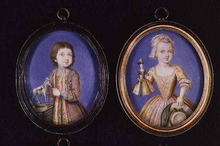 Portrait Miniatures. L to R and T to B: Richard Whitmore by Bernard Lens (1682-1740); Katherine Whit from P.P.  Lens
