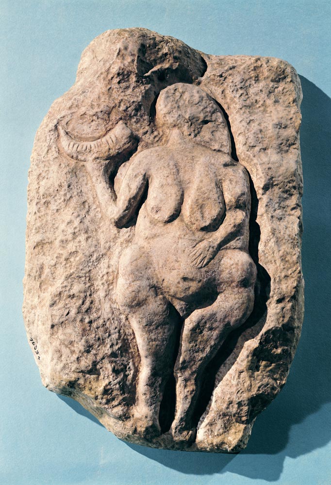 Venus with a horn, from Laussel in the Dordogne from Prehistoric
