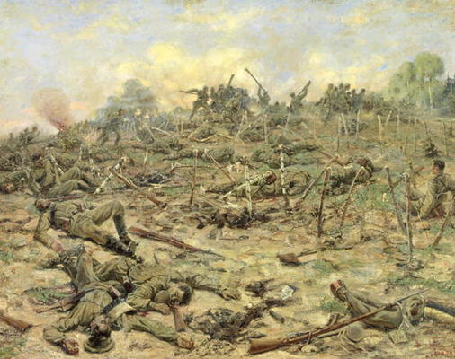 The Russian Infantry Attacking the German Entrenchments, 1918 (oil on canvas) from Pyotr Pavlovich Karyagin