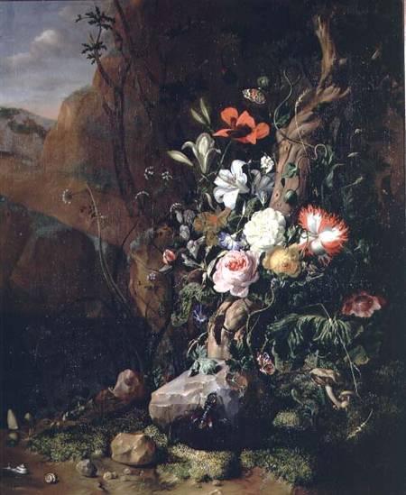 Treetrunk, flowers and butterflies from Rachel Ruysch