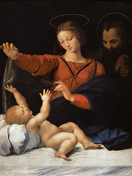 hl. Familie, sogenannte Madonna del Velo. Kopie des verschollenen Gemäldes. from (Raffael) Raffaello Santi