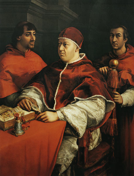Porträt Leos X. mit den Kardinälen Giulio de` Medici und Luigi de` Rossi from (Raffael) Raffaello Santi