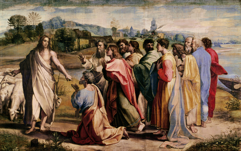 Christ's Charge to St. Peter (cartoon for the Sistine Chapel) (PRE RESTORATION) from (Raffael) Raffaello Santi