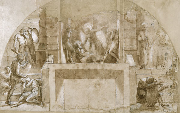 Compositional study for 'The Liberation of St. Peter' in the Stanza d'Eliodoro in the Vatican (pen & from (Raffael) Raffaello Santi