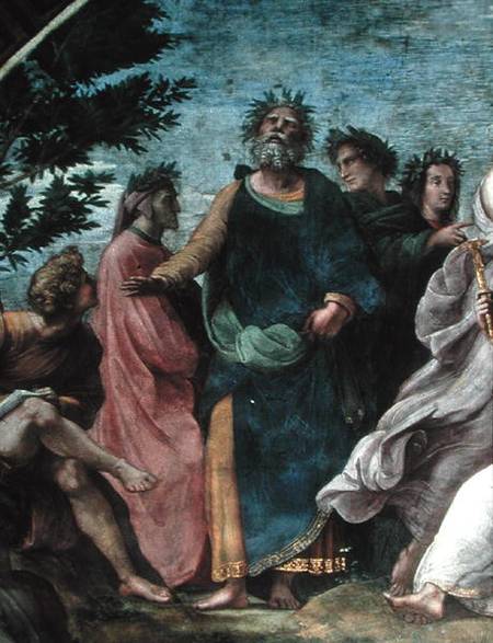 The Parnassus, detail of Homer, Dante and Virgil, in the Stanze della Segnatura from (Raffael) Raffaello Santi