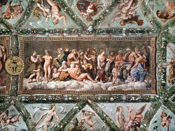 The Council of the Gods, ceiling painting of the Courtship and Marriage of Cupid and Psyche from (Raffael) Raffaello Santi