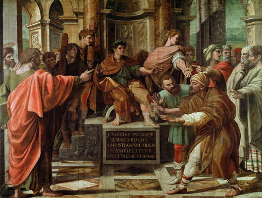 The Blinding of Elymas (cartoon for the Sistine Chapel) (PRE RESTORATION) from (Raffael) Raffaello Santi