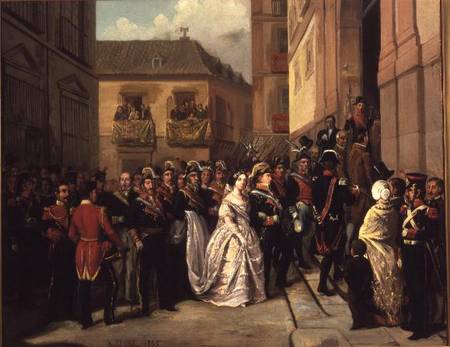 Isabella II of Spain (1830-1904) and her husband Francisco de Assisi visiting the Church of Santa Ma from Ramon Soldevilla Trepat