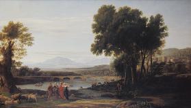 Jakob mit Laban und seinen Töchtern in einer weiten Landschaft