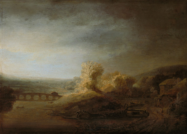 Rembrandt / Landscape with arch bridge. from Rembrandt van Rijn