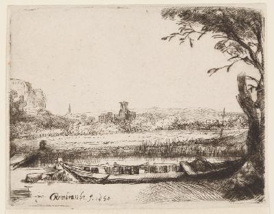 Die Landschaft mit Boot und einer Brücke (Het Schuytje op de voorgrond)