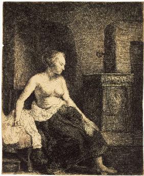 Half-Naked Woman by a Stove