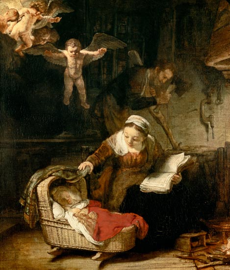 Die heilige Familie mit den Engeln - Ausschnitt from Rembrandt van Rijn