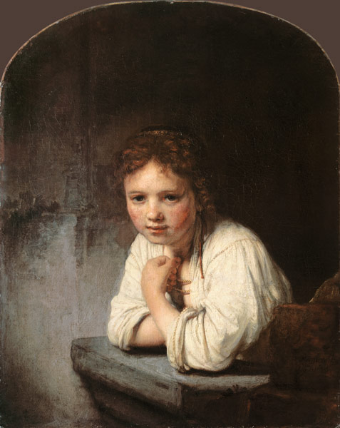 Junges Mädchen, sich auf eine Fensterbrüstung lehnend from Rembrandt van Rijn