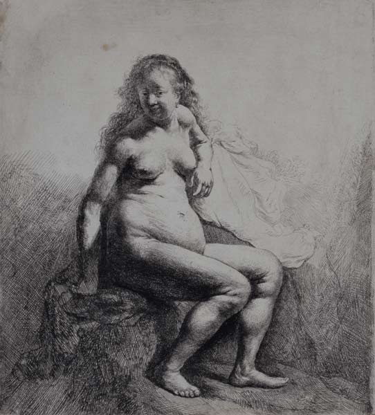 Nakte Frau auf einem Erhügel sitzend from Rembrandt van Rijn