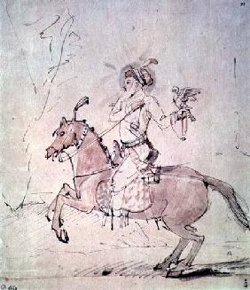 Shah Jehan with falcon on horseback