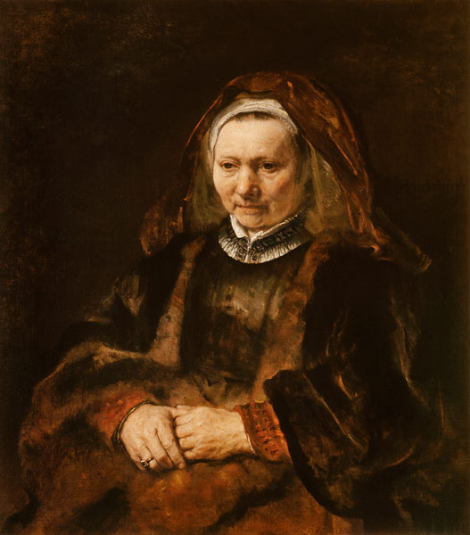 Bildnis einer alten Frau mit zusammengelegten Händen from Rembrandt (Werkstatt)