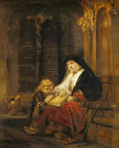 Die Prophetin Hannah im Tempel, Samuels Gebet abhörend. from Rembrandt (Werkstatt)