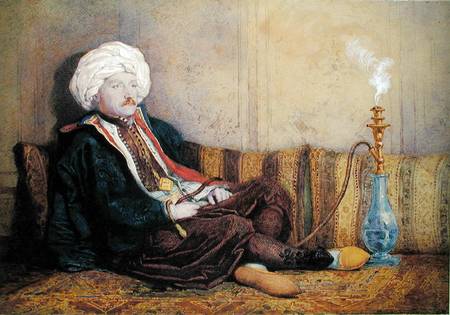 Portrait of Sir Thomas Philips in Eastern Costume, Reclining with a Hookah  heightened with white on from Richard Dadd