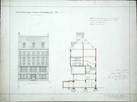 Design for a house for W. Flower Esq, Chelsea Embankment, London from Richard Norman Shaw
