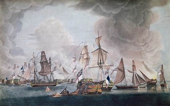 The Defeat of the Combined Forces of France and Spain at the Battle of Trafalgar in 1805 from Robert Dodd