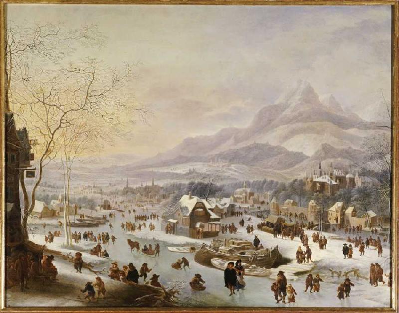 Große winterliche Flußlandschaft an einer Stadt vor dem Gebirge from Robert Griffier