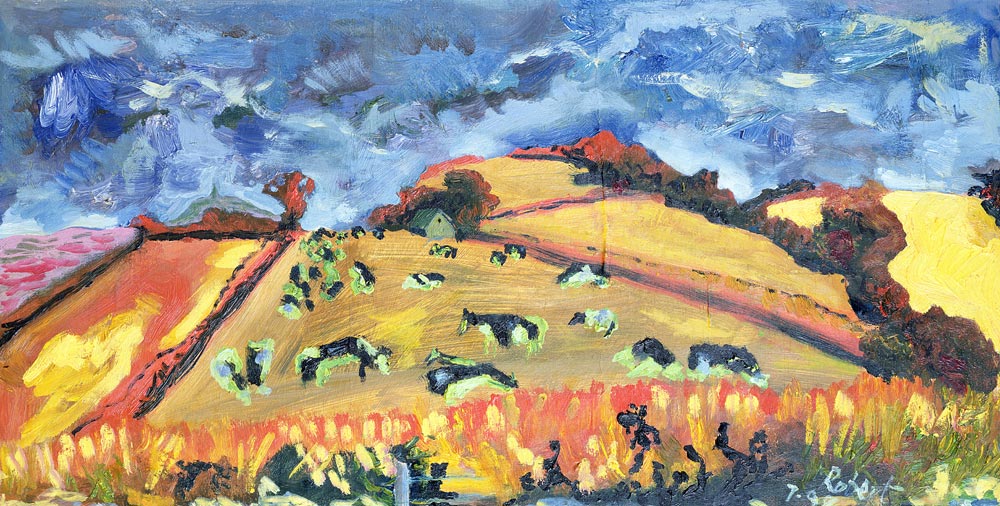 Sun, Fields, Cows: Somerset, 1998 (oil on board)  from Robert  Hobhouse