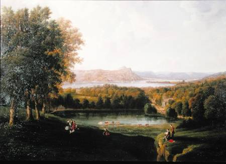 View from the Tarrytown of the Hudson River Old Dutch Church and Beckham Manor from Robert the Younger Havell