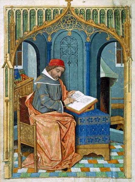 Ms Fr. Fv VI #1 fol.3v Matthaeus Platearius (d.c.1161) writing ''The Book of Simple Medicines'', c.1 from Robinet Testard