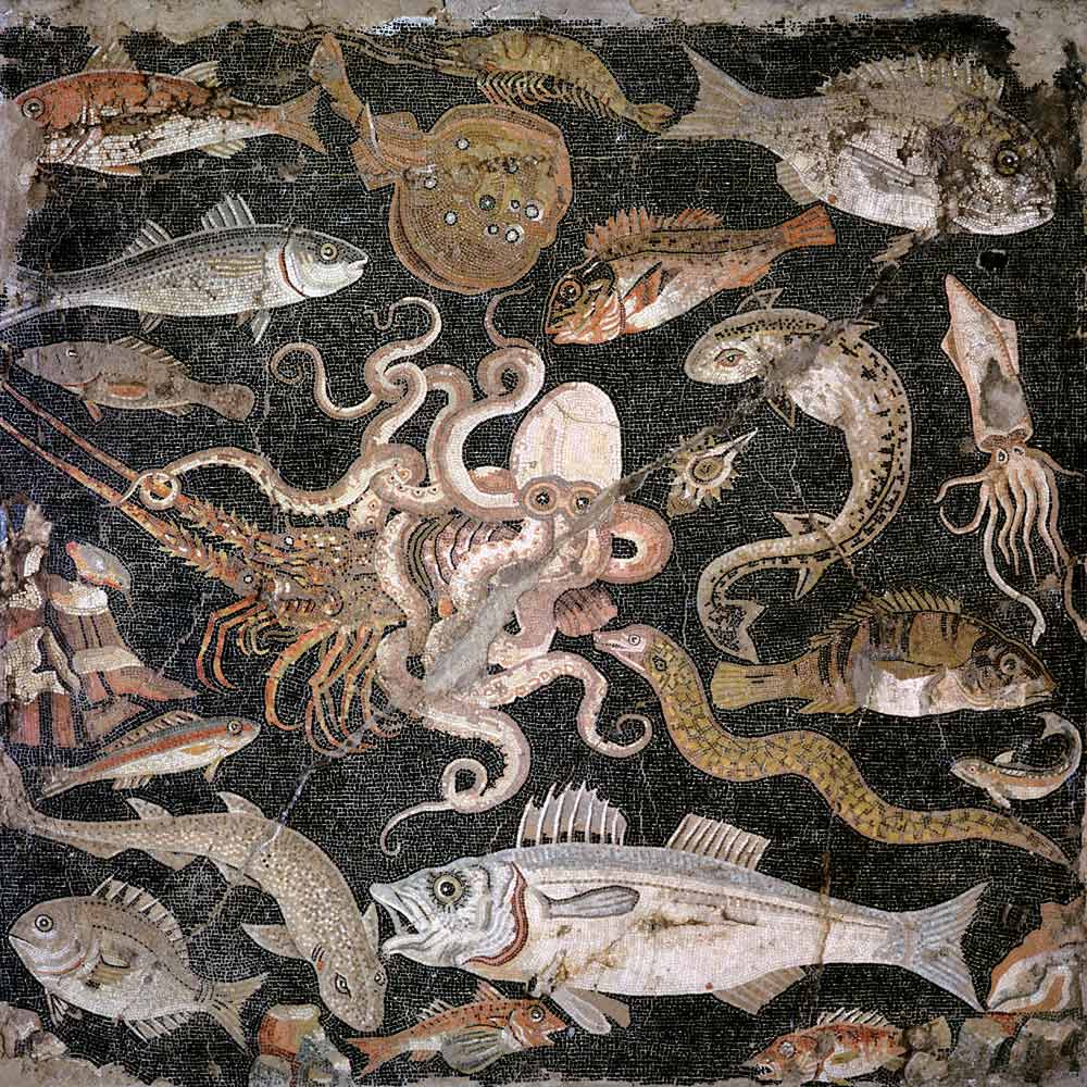 Undersea creatures, copy of a Hellenistic original (mosaic) from Roman