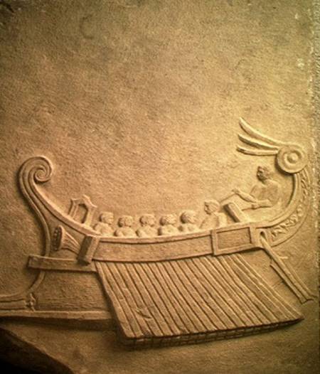 Carved tablet depicting a trireme from Roman