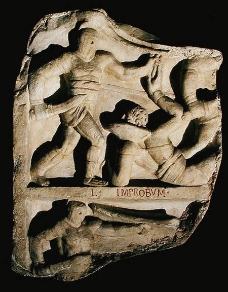 Relief depicting a samnite defeating a retiarius from Roman