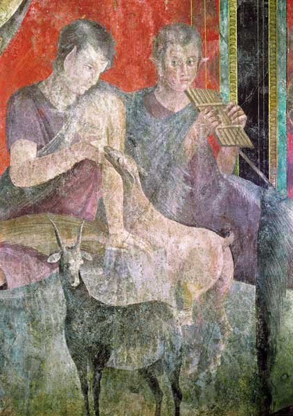 Satyr Playing the Panpipes and Nymph Breastfeeding a Goat from Roman