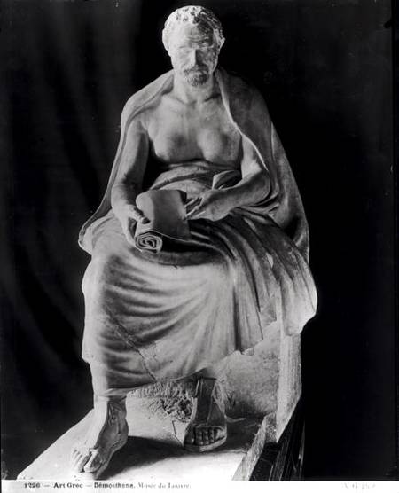 Seated Philosopher, the head thought to be Demosthenes (384-322 BC) (added later) from villa Montalt from Roman