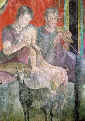 Satyr Playing the Panpipes and Nymph Breastfeeding a Goat